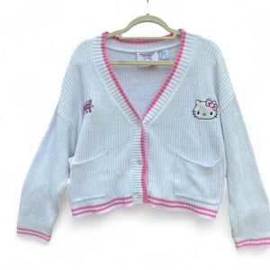 Forever 21 x Hello Kitty Embroidered Knit Cardigan Sz XL - White/Pink
